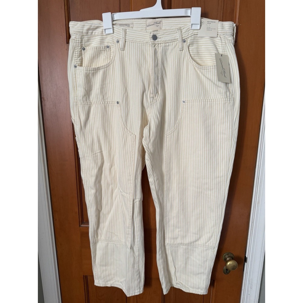 Women's Universal Thread Yellow Striped Mid-Rise Painter Boyfriend Jeans Size 16